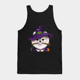 White Pomeranian Witch Halloween Tank Top